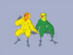 4:3 4_toes anthro avian avian_feet bao beak bird breasts cara duo feathers feet female grey_background hi_res lovebird male male/female non-mammal_breasts nude obscenecanary parrot rosy-faced_lovebird simple_background slightly_chubby toes true_parrot wings xanthochromism zygodactyl