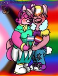 2023 allison_goleta anthro blush canid canine duo female female/female fox lagomorph leporid lesbian_pride_colors lgbt_pride mammal melody_amaranth pride_colors progress_pride_colors rabbit scrabber_(artist) sitting_together super_lesbian_animal_rpg trans_(lore) trans_woman_(lore) transgender_pride_colors