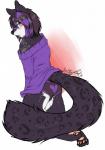 2013 alternative_fashion anthro biped black_hair blush bulge butt canid canine clothed clothing collar coontail_hair digital_media_(artwork) facial_piercing femboy fox furgonomics furry-specific_piercing hair hi_res jinx_(bunxbutt) kneeling looking_at_viewer looking_back male mammal multicolored_hair muzzle_piercing nose_piercing open_mouth panties pawpads piercing purple_hair rear_view scene_(fashion) scene_haircut signature simple_background solo tartii two_tone_hair underwear