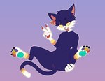 2024 4_toes 5_fingers anthro anus claws ear_piercing ear_tag featureless_crotch feet felid feline fingers fur hi_res male mammal multicolored_pawpads null pawpads piercing plushie purple_body purple_fur rainbow_pawpads renabu solo spread_legs spreading toe_claws toes tongue tongue_out unusual_anatomy white_hands wide_hips