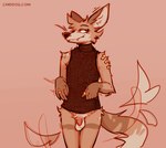 2024 anthro balls band-aid band-aid_on_arm bandage biped bottomless bottomless_anthro bottomless_male brown_body brown_fur canid canine canis cantio_(lawyerdog) clothed clothing coyote digital_media_(artwork) flaccid fur genitals humanoid_genitalia humanoid_penis lawyerdog male male_anthro mammal monotone_background penis portrait solo tail tail_motion tailwag tan_body tan_fur three-quarter_portrait topwear vest white_body white_fur