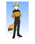 2024 absurd_res anthro bartek22 blonde_hair blue_eyes canid canine chris_the_fox_(bartek22) clothed clothing dipstick_tail ears_up fox fur hair hands_behind_back hi_res looking_aside male mammal markings orange_body orange_fur solo star_trek tail tail_markings whiskers white_body white_fur