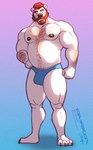 absurd_res amarox anthro arm_hair bear beard belly belly_hair body_hair bulge chest_hair clothing digital_drawing_(artwork) digital_media_(artwork) facial_hair hair hi_res male mammal musclegut muscular navel nipples polar_bear red_hair rodric_(amarox) solo speedo standing swimwear ursine