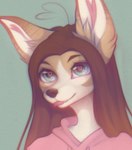 2024 anthro blep brown_hair canid canine canis clothed clothing cotton_(yshanii) countershade_face countershading digital_drawing_(artwork) digital_media_(artwork) dingo fur green_background hair heart_eyes heart_symbol hi_res hoodie mammal pink_clothing pink_hoodie pink_topwear simple_background solo tan_body tan_fur tongue tongue_out topwear white_body white_fur yshanii