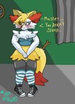 anthro braixen brody_vlllbs canid canine clothing converse curvy_female english_text eyewear female fluffy fluffy_tail footwear fox generation_6_pokemon glasses hi_res lencerie mammal nintendo pattern_clothing pokemon pokemon_(species) shoes solo striped_clothing stripes tail text topwear