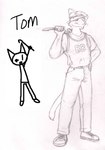 anthro athletic athletic_anthro athletic_male bandage bandaged_eye bottomwear character_name closed_smile clothed clothing denim denim_bottomwear denim_clothing digital_media_(artwork) domestic_cat eyebrows felid feline felis fingers footwear full-length_portrait fully_clothed graphite_(artwork) greyscale hair hand_on_hip holding_crowbar jeans male mammal mixed_media monochrome mouth_closed pants pencil_(artwork) portrait reference_image ruby_quest shirt shoes simple_background smile sneakers snout solo standing tail tank_top terrimouse text text_on_clothing text_on_shirt text_on_tank_top text_on_topwear three-quarter_view tom_(rq) topwear traditional_media_(artwork) whiskers white_background