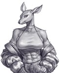 2022 abs absurd_res anthro arm_tuft athletic athletic_anthro athletic_female bare_shoulders bottomwear breasts clothed clothing collarbone crop_top deer denim denim_bottomwear denim_clothing eyebrows eyelashes female fully_clothed fur fur_tuft glistening glistening_clothing glistening_topwear hands_on_hips head_tilt hi_res inner_ear_fluff jacket jeans looking_at_viewer mammal midriff monochrome muscular muscular_female navel pants pockets shirt shoulder_tuft side_boob signature simple_background solo standing sweater thumbs_in_pockets topwear tuft turtleneck virgoart white_background