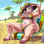 1:1 2024 5_fingers 5_toes anthro areola_outline beach bikini biped black_body black_fur black_nose black_tail blue_bottomwear blue_clothing blue_sky blue_swimwear bottomwear breasts camel_toe canid canine chair claws clothed clothing cloud day detailed_background digital_media_(artwork) ear_piercing eyewear feet female finger_claws fingers fox front_view fur furniture glasses grass group hat headgear headwear kangaroo kitsune_youkai lagomorph leporid long_ears looking_at_viewer macropod male mammal marsupial metal multicolored_bikini multicolored_body multicolored_clothing multicolored_fur multicolored_headwear multicolored_swimwear nature navel nipples_outline on_chair outside palm_tree piercing pink_body pink_breasts pink_ears plant rabbit sand seaside sitting sky snout solo_focus spread_legs spreading standing sun_hat swimwear tail tan_body tan_ears tan_fur tan_tail toe_claws toes topless topless_anthro topless_male towel tree tropical two-piece_swimsuit two_tone_body two_tone_fur water white_body white_ears white_fur white_inner_ear white_tail