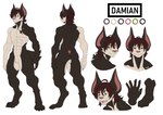 absurd_res anthro asymmetrical_coloring bat black_body black_fur damian_(danglebat) danglebat digital_media_(artwork) feet fluffy fluffy_tail fur fycroh green_eyes hair hi_res liltaiga4 male mammal model_sheet pink_nose red_hair solo tail tan_body tan_fur