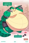 2023 alligator alligatorid anthro bare_chest belly big_belly colored comic crocodilian english_text hi_res huge_belly hyper hyper_belly kygen male morbidly_obese morbidly_obese_male obese obese_male overweight overweight_male reptile scalie shaded solo text the_end