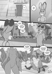 anthro avian beach big_breasts bird black_and_white breasts canid canine clothed clothing comic dialogue disney english_text eyewear eyewear_on_head female flat_chested fox freckles_(artist) genitals group huge_breasts humor judy_hopps lagomorph leporid lizard male mammal monochrome nick_wilde nude pussy rabbit red_fox reptile scalie seaside speech_bubble sunglasses sunglasses_on_head text towel true_fox zootopia