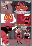 absurd_res anthro black_hair bulge clothing comic demon dialogue digital_media_(artwork) duo female hair helluva_boss hi_res horn humanoid imp male male/female millie_(helluva_boss) moxxie_(helluva_boss) red_body smile speech_bubble sushigoat white_hair yellow_sclera