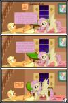 absurd_res applejack_(mlp) bat_pony blonde_hair comic digital_media_(artwork) duo earth_pony equid equine fangs female feral flutterbat_(mlp) fluttershy_(mlp) friendship_is_magic green_eyes gutovi-kun hair hasbro hi_res horse mammal my_little_pony mythological_creature mythological_equine mythology paralysis pegasus pink_hair pony red_eyes teeth wall_art wings