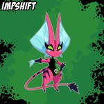 1:1 alien anthro ben_10 black_background black_clothing blush cartoon_network clothing daemotusian eyelashes fan_character fan_species fangs female gloves green_background green_clothing green_eyes handwear happykaos hi_res hooves humanoid imp impshift omnitrix red_body simple_background smile solo stripes tail teeth thick_thighs