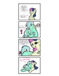 absurd_res bonbon_(mlp) butt comic cunnilingus dialogue english_text equid equine exclamation_point fearingfun female female/female feral friendship_is_magic green_body hasbro hi_res horn lyra_heartstrings_(mlp) mammal my_little_pony mythological_creature mythological_equine mythology oral reddened_butt sex simple_background text unicorn vaginal white_background