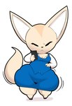 2020 4_fingers :< aggretsuko anthro belly big_ears biped black_cellphone black_nose black_smartphone blue_bottomwear blue_clothing blue_skirt blue_topwear blue_vest bottom_heavy bottomwear breasts brown_clothing brown_footwear brown_shoes canid canine cellphone cleavage clothed clothed_anthro clothed_female clothing colored contrapposto digital_drawing_(artwork) digital_media_(artwork) electronics eyelashes eyes_always_closed eyes_closed feet female female_anthro fennec_fox fenneko fingers fluffy fluffy_tail footwear fox fox_tail front_view full-length_portrait fur fur_markings hand_on_belly head_markings hi_res holding_cellphone holding_object holding_phone holding_smartphone jiggling love_handles maddeku mammal markings medium_breasts mouth_closed overweight overweight_anthro overweight_female pencil_skirt phone portrait prick_ears sanrio selfie shaded shadow shirt shoes short_stack skindentation skirt small_feet smartphone solo standing tail tail_aside tan_body tan_ear tan_fur tan_tail thick_thighs thigh_jiggle tight_clothing topwear true_fox vest white_clothing white_dress_shirt white_inner_ear white_shirt white_topwear wide_hipped_anthro wide_hipped_female wide_hips