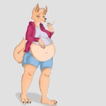 absurd_res anthro ashantihyena belly bodily_fluids canid canine canis cigarette claws clothed clothing domestic_dog ears_up expressions female half-closed_eyes hi_res looking_at_viewer mammal narrowed_eyes paws pica_(paul_rafanan) sad slightly_chubby slightly_chubby_female solo tears