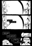 afuckingcamel-zenge-art_(artist) anthro black_and_white chucklefish comic dialogue english_text esther_bright female hi_res human hylotl kenta_(afuckingcamel) male mammal melee_weapon monochrome starbound sword sword_sheath text weapon