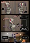 3d_(artwork) anthro blue_eyes clothed clothing comic digital_media_(artwork) door english_text female fur gesture hair hi_res june_(striped_sins) lagomorph lamp leporid mammal pattern_clothing pattern_shirt pattern_topwear purple_body purple_fur rabbit shirt shrug solo striped_clothing striped_shirt striped_sins striped_topwear stripes t-shirt text thinking topwear url white_hair willitfit