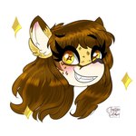 1:1 2020 anthro artist_name bangs black_eyebrows blush brown_ear_tips brown_hair brown_nose brown_spots cheetah colored digital_drawing_(artwork) digital_media_(artwork) dipstick_ears ear_markings english_description eyebrow_through_hair eyebrows eyelashes fangs felid feline female female_anthro fur hair mammal markings multicolored_body multicolored_ears multicolored_fur rakkyoarts simple_background smile smiling_at_viewer solo sparkles spots spotted_body spotted_fur star_pupils teeth thick_eyelashes translucent translucent_hair white_background yellow_eyes