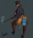 2022 abdominal_bulge anal anal_juice anal_masturbation anal_penetration anthro anus big_butt biped bodily_fluids breasts brown_body brown_fur butt canid canine canis casloafy clothing digital_media_(artwork) dildo dildo_in_ass dildo_insertion dobermann domestic_dog double_anal double_penetration engrid eyewear female fishnet_clothing fishnet_legwear footwear fur green_background gun hat headgear headwear hi_res high_heels holding_gun holding_object holding_ranged_weapon holding_rifle holding_weapon legwear mammal masturbation military_cap monocle nipples object_in_ass penetration pinscher ranged_weapon sex_toy sex_toy_in_ass sex_toy_insertion sex_toy_under_clothing shoes signature simple_background solo strapped_in_toy tan_body tan_fur weapon