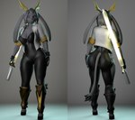 3d_(artwork) absurd_res anthro bovid breasts butt caprine clothed clothing digital_media_(artwork) dream_breaker_(pseudoregalia) felid feline female front_view goat hi_res hybrid lagomorph leporid looking_at_viewer mammal pseudoregalia rabbit rear_view smile smirk solo standing sybil_(pseudoregalia) tail tight_clothing viguro5 warfare_machine