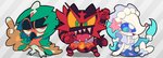 ambiguous_gender anthro decidueye gashi-gashi generation_7_pokemon group incineroar nintendo pokemon pokemon_(species) primarina sharp_teeth starter_trio teeth toony trio