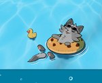 domestic_ferret eyewear floatie fur glasses grey_body grey_fur gulonine hi_res inflatable mammal marten mustelid musteline paws resachii sachii_(resachii) true_musteline water weasel