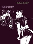 3:4 alternate_universe anthro arachnid arthropod asriel_dreemurr blush bodily_fluids boss boss_monster_(undertale) butt clothed clothing comic crossdressing dracozhilla duo embarrassed english_text female femboy footwear hi_res high_heels larger_male maid_uniform male male/female muffet muffet_(underswap) panties potion potion_bottle shoes size_difference sketch smaller_female spider sweat text treasure_chest underswap undertale undertale_(series) underwear uniform upskirt