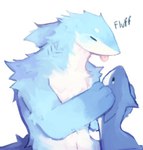 2023 3_fingers anthro blep blue_body blue_fur bunonthemoon countershading eyes_closed fingers fur furred_shark holding_object holding_plushie male nude_anthro nude_male plushie solo tongue tongue_out white_body white_countershading white_fur