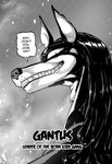 anthro bust_portrait canid canine canis comic daigaijin dialogue domestic_dog english_text fur furryfight_chronicles gantus_(furryfight_chronicles) hair hi_res looking_back male mammal monochrome portrait solo text