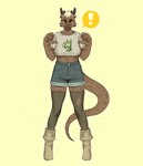 absurd_res accessory anthro boots bottomwear brown_body brown_eyes brown_skin claws clothing costume cutoffs denim denim_bottomwear denim_clothing female footwear gir_(invader_zim) hair headband hi_res horn invader_zim nickelodeon pinwired reptile scalie shoes short_pants shorts solo tail tongue tongue_out topwear white_hair