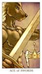 ace_of_swords_(tarot) anthro baen blonde_hair blue_eyes canid canine canis card card_template crown feralise fortune_telling fur hair headgear jewelry male mammal melee_weapon minor_arcana muscular muscular_anthro muscular_male necklace nipples solo sword swords_(tarot) tan_body tan_fur tarot tarot_card weapon wolf