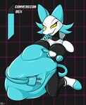 abdominal_bulge ambiguous_gender ambiguous_prey anthro areola belly big_breasts blue_areola blue_hair blue_nipples breasts corruption darkner deltarune digital_media_(artwork) felid feline female floating_hands game_ui hair hi_res hyper hyper_abdominal_bulge machine mammal nipples novaspark robot solo tasque_manager thick_thighs transformation unbirthing undertale_(series) vaginal vore yellow_eyes