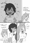 anthro biped canid canine child clothing comic dialogue digital_media_(artwork) english_text female fox fur_(theterm) group human kemono male mammal monochrome night_(theterm) school_uniform solo_focus text theterm uniform young young_anthro young_female young_human young_male