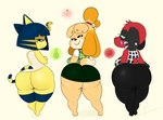 Rating: q
ID: 3800958
Date: 2023-01-08 23:57:23 -0500
Status: active
Score: 99
2020 animal_crossing ankha_(animal_crossing) anthro apple big_breasts big_butt blush bottomless bottomwear breasts butt canid canine canis cat_tail cherry_(animal_crossing) clothed clothing digital_media_(artwork) dog_tail domestic_cat domestic_dog ear_piercing english_text eyes_closed felid feline felis female food fruit group hi_res huge_butt isabelle_(animal_crossing) looking_at_viewer looking_back mammal nintendo open_mouth ota_(artist) peach_(fruit) pear piercing plant rear_view shih_tzu short_stack simple_background skirt smile text thick_calves thick_thighs topwear toy_dog trio underbutt wide_hips yellow_body post #3800958