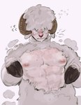 2023 abs absurd_res anthro areola blush bovid caprine fur hi_res hooves horn kogito male mammal muscular muscular_anthro muscular_male nipples sheep simple_background solo white_background wool_(fur)