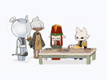 4:3 animated anthro apron catlop chef_hat clothed clothing domestic_cat eating eating_food felid feline felis food group hat headgear headwear human ji_(nine_sols) knife machine male mammal nine_sols no_sound noodles red_candle_games robot short_playtime shuanshuan_(nine_sols) solarian webm yi_(nine_sols)