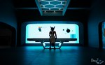 3d_(artwork) anthro c4d cinema_4d_(artwork) cyberpunk daytia digital_media_(artwork) fontastic fur future hair hi_res hitech hologram holographic interface male pose posed rexouium solo tail text white_body white_fur