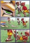 absurd_res angry anthro ball cheetah comic confuse deer english_text equid equine felid feline female football_field football_player giraffid group hi_res ituri_(liryal) liryal looking_at_viewer male mammal mythological_creature mythological_equine mythology okapi pegasus savanna_(liryal) soccer soccer_ball sport text wings young