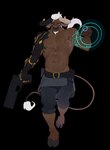 absurd_res alpha_channel anthro bovid bovine cyberpunk european_mythology greek_mythology gun hair hi_res hooves horn illboxart magic male mammal minotaur mythology prosthetic prosthetic_limb ranged_weapon shirtless slayne_(occoltist) solo tail weapon white_hair