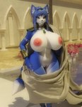 3d_(artwork) absurd_res anthro areola big_breasts breasts canid canine collar digital_media_(artwork) ear_piercing ear_ring female fox genitals hi_res jewelry krystal_(star_fox) mammal nintendo nipples piercing pool pussy ring_piercing sanguine_paladin solo star_fox thick_thighs water