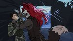 16:9 4k a_man_in_a_beasts_world absurd_res anthro black_sclera canid canine canis chris_(ghilliecamo) clothing digital_media_(artwork) duo female fight fur hair hi_res human knife male male/female mammal military muscular purple_eyes red_eyes red_hair riley_carmine_(ghilliecamo) soldier struggling unknown_artist warrior widescreen wolf