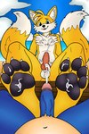 2_tails absurd_res animal_genitalia animal_penis anthro balls beach blue_eyes bodily_fluids canid canine canine_genitalia canine_penis cum cum_on_feet cumshot duo ejaculation eulipotyphlan feet foot_fetish foot_focus fox fur genital_fluids genitals hedgehog hi_res knot lounger male male/male mammal miles_prower multi_tail paws pawsta penis sega sonic_the_hedgehog sonic_the_hedgehog_(series) tail white_body white_fur yellow_body yellow_fur