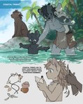 5_fingers absurd_res anthro biped breasts english_text featureless_breasts felid female feral fingers fur group hair hi_res kaburion kemono lion male mammal pantherine partially_submerged plant quadruped seashell shell tail text tree water young young_anthro young_male