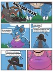 anthro big_breasts bodily_fluids bottomless breasts busty_feral clothed clothing comic dialogue duo english_text female feral generation_1_pokemon generation_7_pokemon genital_fluids genitals heart_symbol hi_res imminent_rape imminent_sex larger_female male nidoqueen nintendo not_a_furfag penis pokemon pokemon_(species) precum purple_clothing purple_eyes purple_shirt purple_tank_top purple_topwear pussy rapist_salandit_(not_a_furfag) salandit shirt size_difference smaller_male sound_effects spiral_eyes tank_top tapering_penis text topwear topwear_only upskirt vein veiny_penis waking_up