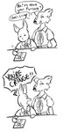 angry anthro ascot beastars belt black_and_white canid canine canis clothing comic dialogue digital_drawing_(artwork) digital_media_(artwork) domestic_rabbit drawing dress duo dwarf_rabbit exclamation_point eyelashes facial_tuft fangs female haru_(beastars) heart_symbol hi_res is_that_your_fucking_fursona juno_(beastars) lagomorph leporid looking_at_another looking_back looking_back_at_another mammal monochrome motion_lines mutedlavender oryctolagus paper pencil rabbit scarf school_uniform size_difference speech_bubble standing_behind teeth text tuft underlined_text uniform wolf yelling