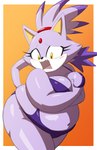 absurd_res anthro axel-rosered blaze_the_cat blush breasts cleavage clothed clothing domestic_cat felid feline felis female hi_res mammal overweight overweight_anthro overweight_female sega solo sonic_the_hedgehog_(series) thick_thighs wide_hips yellow_eyes