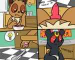 5:4 ambiguous_gender animal_genitalia animal_penis bowl brother_(lore) brother_and_sister_(lore) canine_genitalia canine_penis cereal comic container cutlery digital_media_(artwork) duo eating eevee eeveelution erection female feral food generation_1_pokemon generation_2_pokemon genitals kitchen_utensils knot light_bulb male male/ambiguous nintendo pawpads penis pokefound pokemon pokemon_(species) question_mark sibling_(lore) sister_(lore) sound_effects spoon story story_in_description text thought_bubble tools umbreon