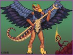 anthro avian beverage claws cockatrice coffee digital_media_(artwork) european_mythology feathered_wings feathers hi_res horn hybrid ketrai_(artist) magic male mythological_avian mythological_creature mythological_scalie mythology nude pixel_(artwork) rock scalie shaded solo staff toe_claws wings